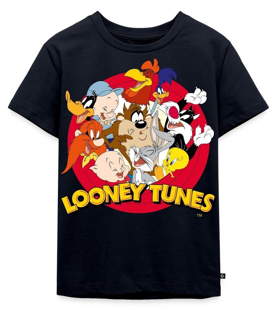 Spreadshirt Looney Tunes Bugs Bunny Logo Gruppenbild Kinder Premium T-Shirt, 98/104 (2 Jahre), Navy