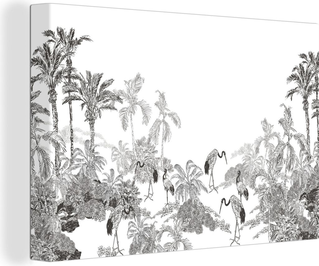 OneMillionCanvasses - Leinwandbilder - 140x90 cm, Dschungel - Vögel - Schwarz - Weiß, Wandbilder Kunstdruck Wanddekoration - Foto auf Leinwand ...