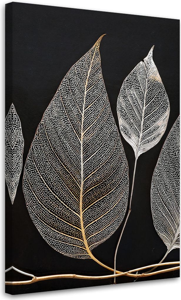 Leinwandbild Minimalismus Blätter Zweig Glamour Silber 80x120 Feeby Silber bild für die wand bereit zum aufhängen