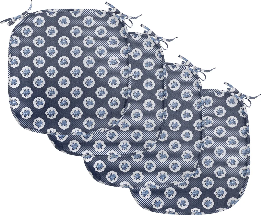 ABAKUHAUS Shabby Flora Lot de 4 Galettes de Chaise 40x40 cm Bleu Foncé