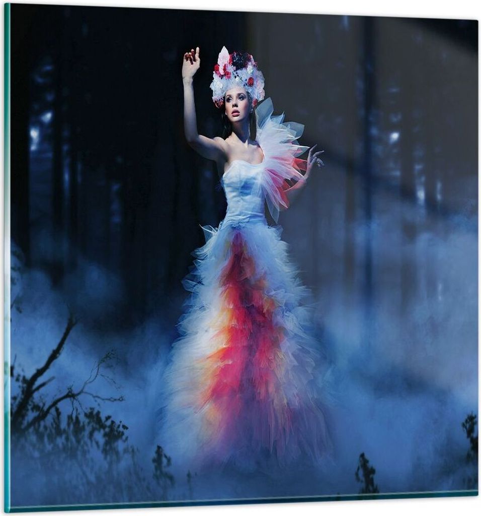 Bilder auf glas - Frau Geheimnis Nacht Wald - 60x60cm - Glasbilder - Wandbilder - Kunstdruck - zum Aufhängen bereit - Wanddekoration aus Glas - Gl...