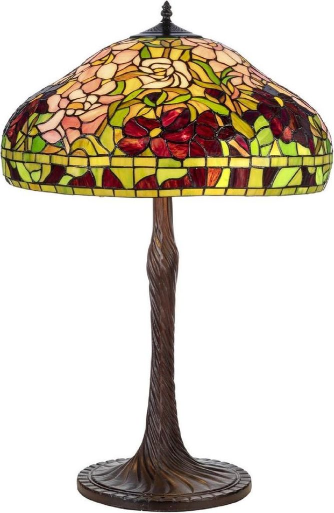 Casa Padrino Luxus Tiffany Tischleuchte Mehrfarbig Ø 50 x H. 76 cm - Runde Tiffany Schreibtischleuchte - Wohnzimmer Deko Leuchte - Scheibtisch Dek...