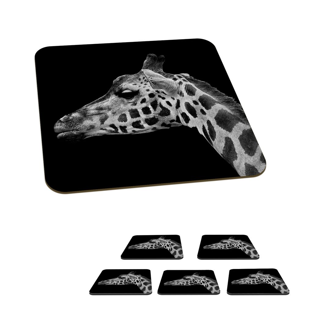 KitchenYeah Glasuntersetzer Quadratisch 6er Set Tiere - Giraffe - Schwarz - Weiß 10x10 cm Untersetzer für Gläser - Getränkeuntersetzer - Tisc...