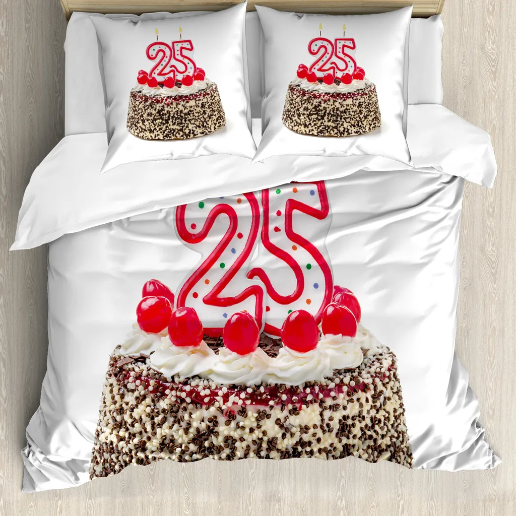 Set copripiumino ABAKUHAUS per letti matrimoniali, candeline per torte di compleanno, antiacaro, adatto a chi soffre di allergie, con federe, marrone crema rosso