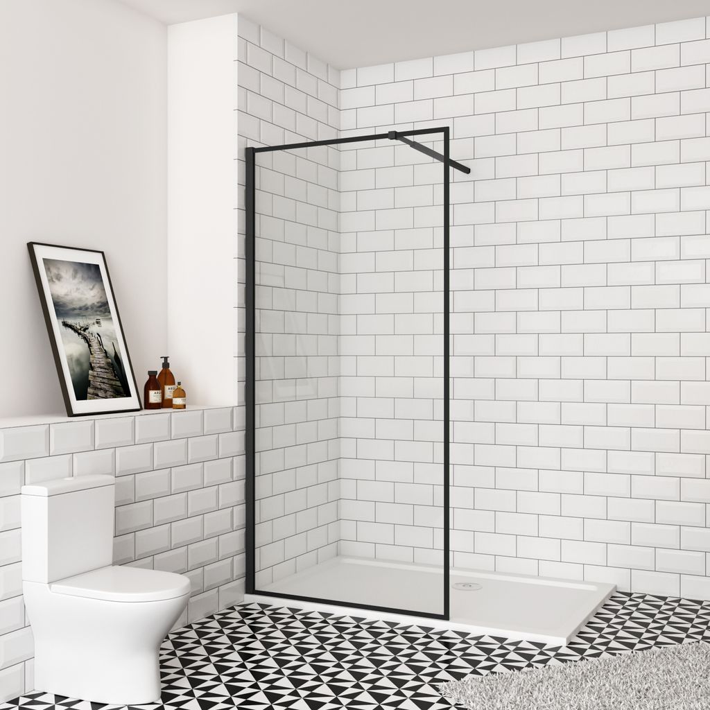 Duschabtrennung Walk In Dusche (1180-1200mm)120x200 cm Duschtrennwand 8mm Nano Glas Duschwand mit 73-120cm Stabilisator Schwarz