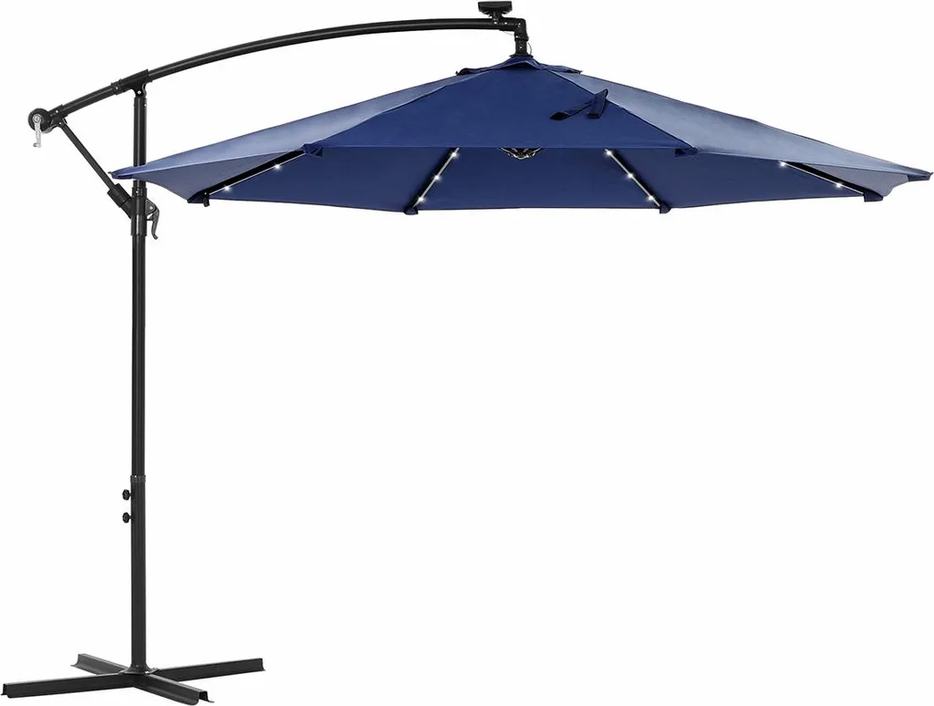 Parasol de jardin LED solaire inclinable 3x3m avec mât en aluminium Noir