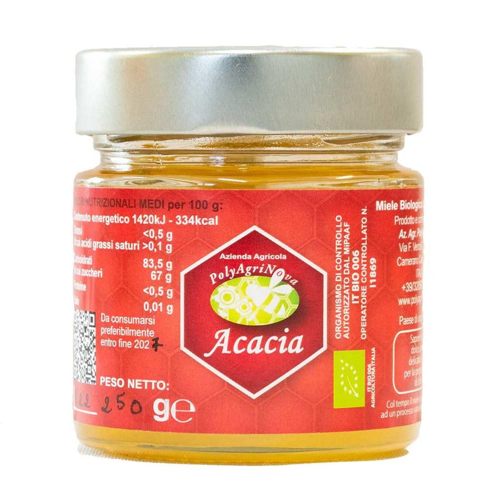 PolyAgriNova - Akazienhonig aus Italien 250 g - klar flüssig - milder blumiger Geschmack - ideal für Getränke und Käse