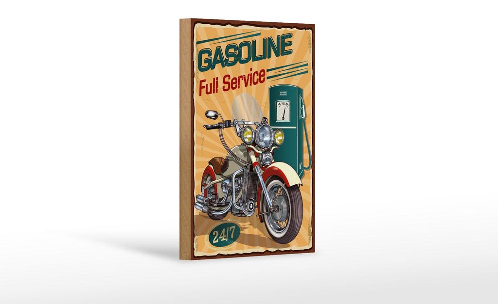 Holzschild Retro 12x18cm Gasoline full service 24/7
