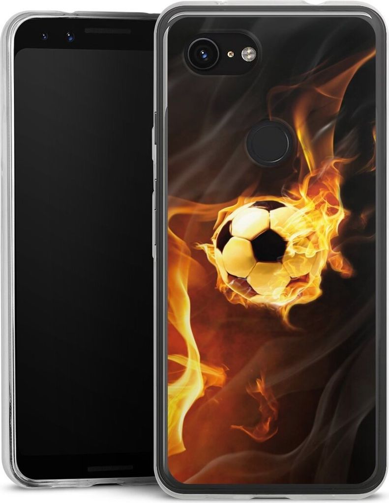 DeinDesign Slim Hülle für Google Pixel 3a Silikon Case Ultra Dünn Handyhülle Ball Feuer Fußball