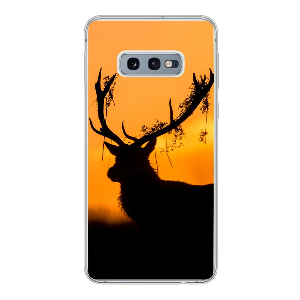 MuchoWow Handyhülle Schutzhülle Hülle für Samsung Galaxy S10e Hirsch - Orange - Scherenschnitt - Tiere - Natur Silikon Softcase Handy Hülle ...