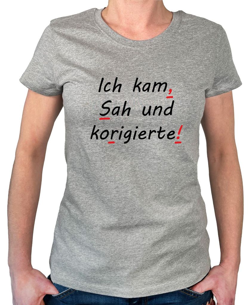 Huuraa Damen T-Shirt Kam Sah und korigierte Korrektur M Sport Grey Bio Baumwolle Fairtrade Damenshirt Geschenkidee