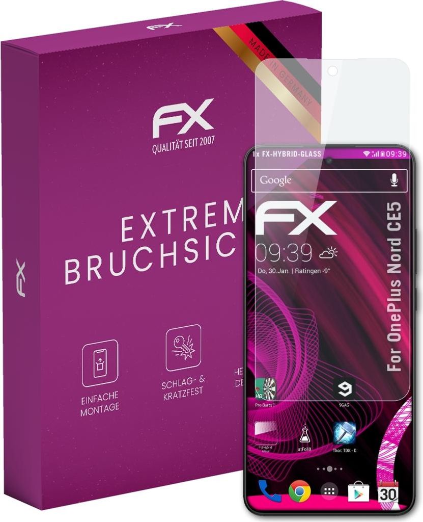 atFoliX FX-Hybrid-Glass Displayfolie kompatibel mit OnePlus Nord CE5 Glasfolie