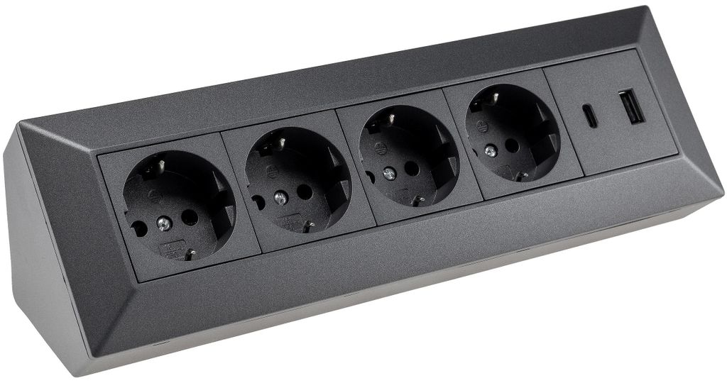 bloc de 4 prises USB-A+C anthracite 250V 16A montage en Image du produit 