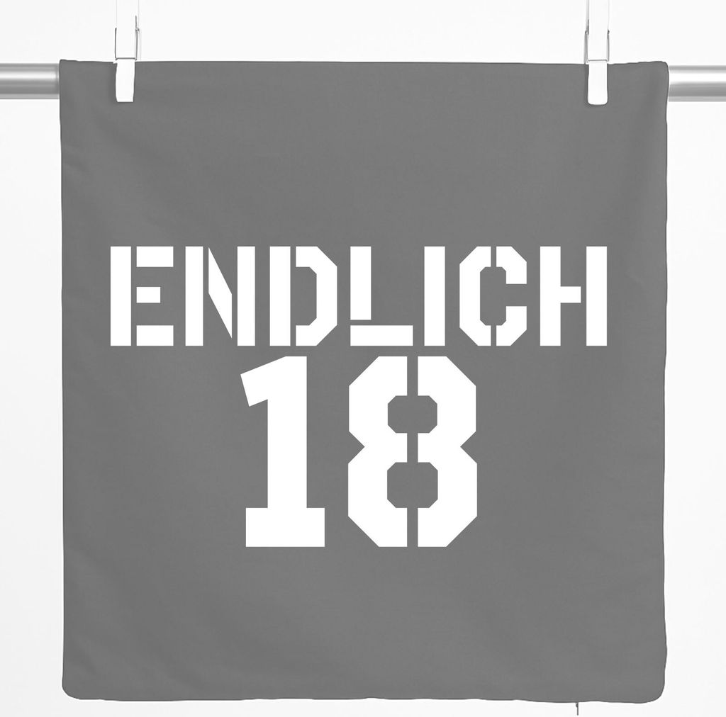 Huuraa Kissenbezug Endlich 18 Schriftzug 40x40cm Steel Grey Baumwolle Dekokissenbezug Geschenkidee