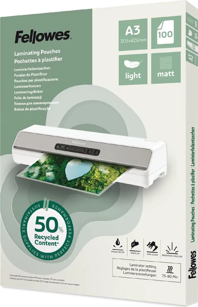 Pochettes Plastifieuse A3 Mate 80 Microns Fellowes 100143436 en Lot 100
