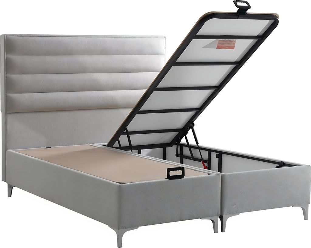 Modern graues Textilbett mit Matratze in elegantem Design