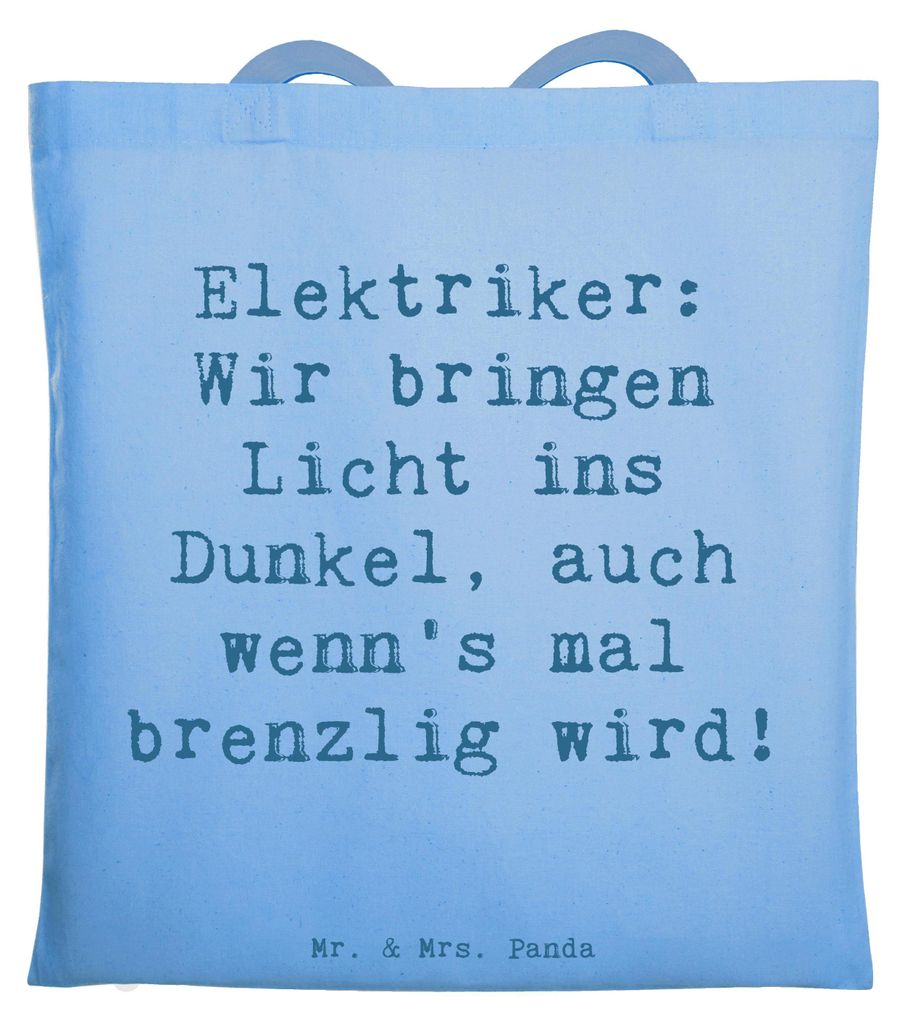 Mr. & Mrs. Panda Tote Bag Spruch Elektriker Lichtbringer - Sky Blue - Geschenk, Beruf, Jutetasche, Berufsprodukte, Geschenke, Handwerk, canvas tasc...