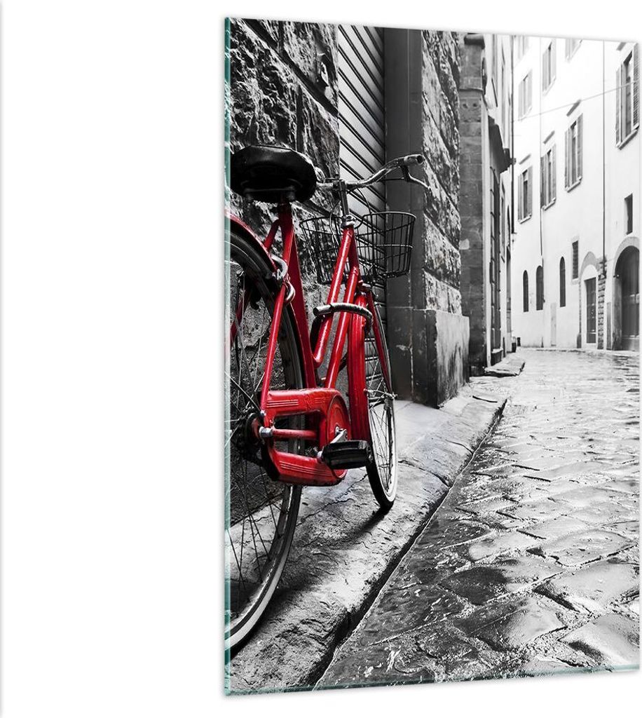 Bilder auf glas - Einteilig - Straße Fahrrad Kopfsteinpflaster Gebäude - 80x120cm - Glasbilder - Wandbilder - Bilder - Wanddekoration aus Glas - ...