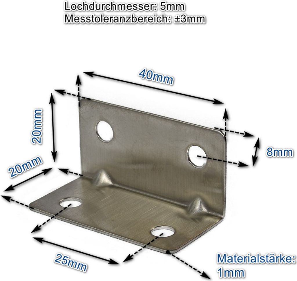 Edelstahl Winkel 20x20x40mm (VE 10 Stk) 3x einsetzbar als Lochwinkel, Metallwinkel, Balkenwinkel, Verbinder, Winkelverbinder