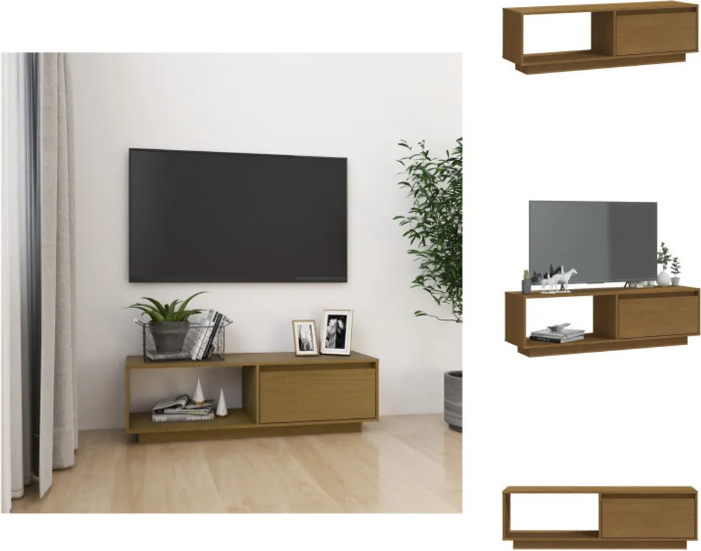 Mobile TV vidaXL Legno Pino Massiccio 110cm - Finitura Marrone Miele