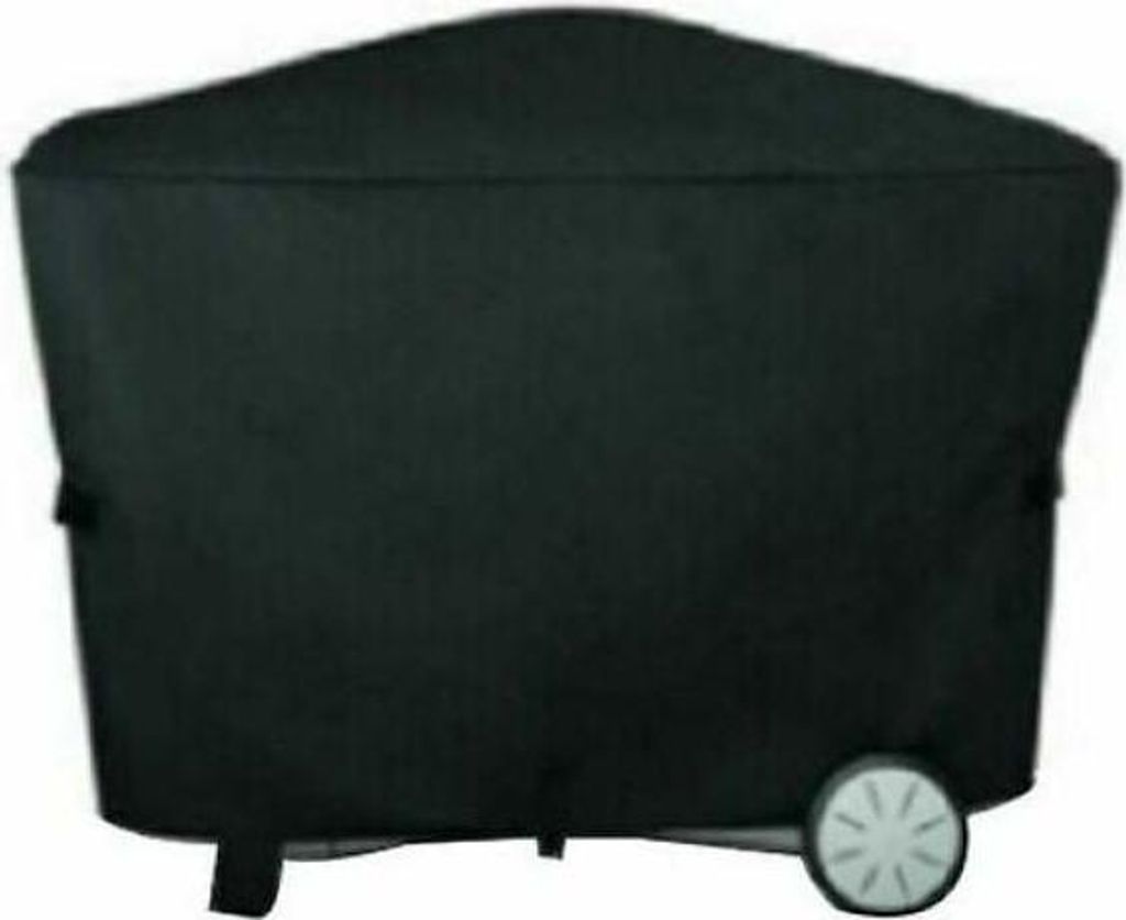 A black grill cover is shown from the front, with one wheel visible on the right side.