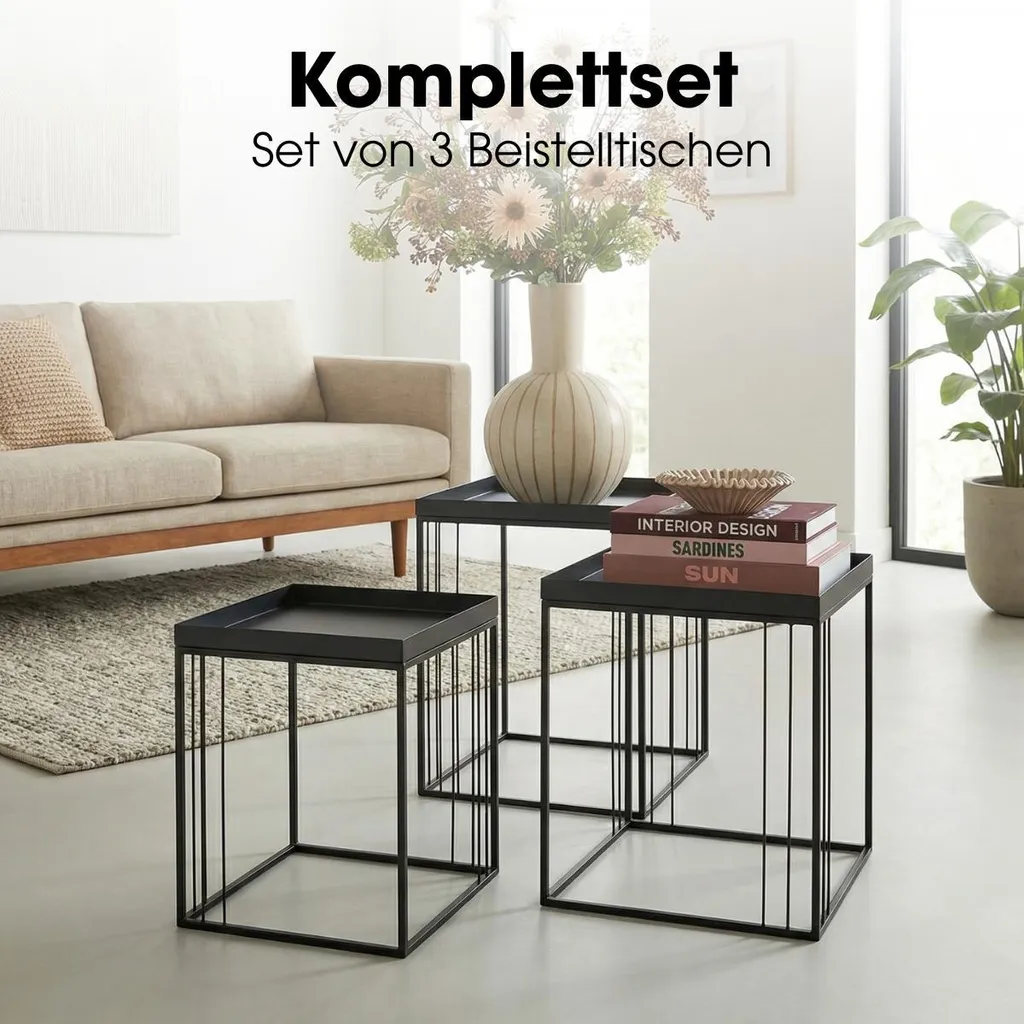 Table d'appoint salon pour petits espaces - Set de 3 tables Beth noir - 4