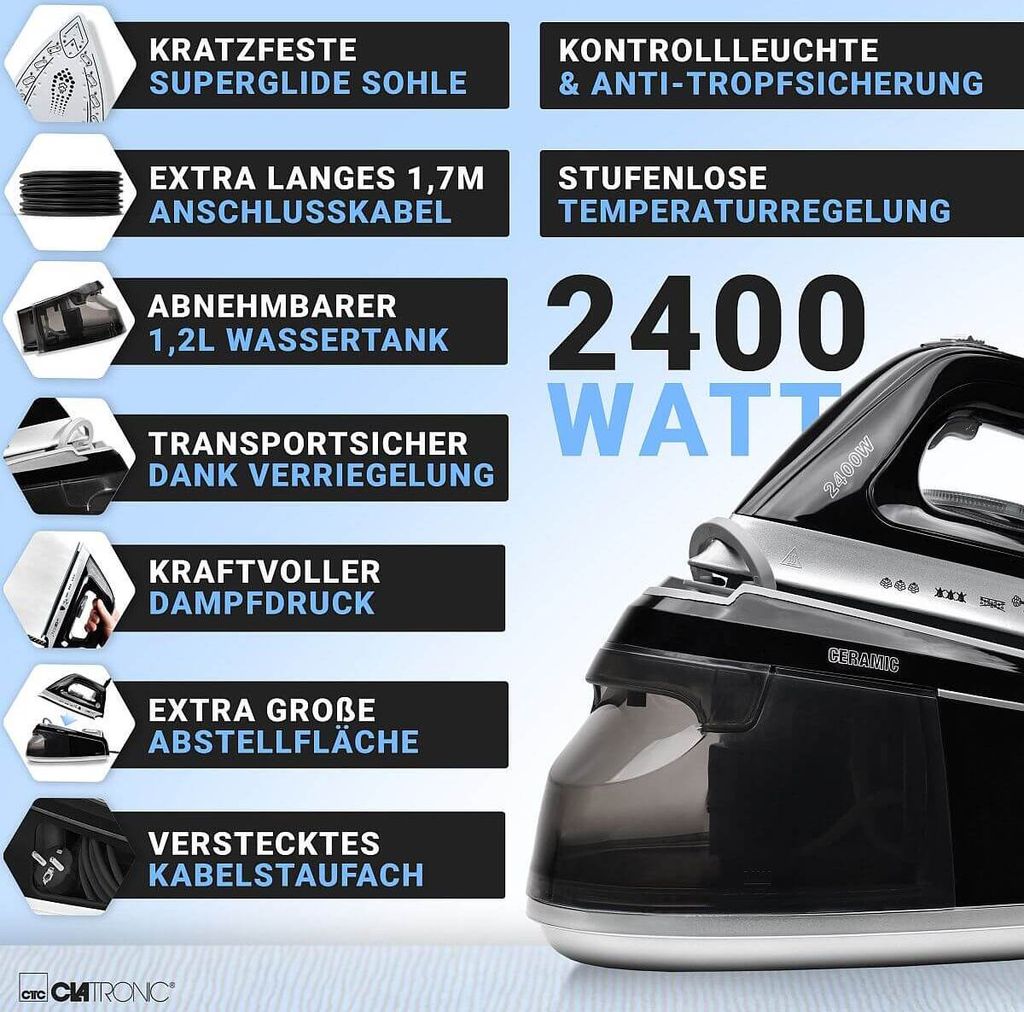 Stacja do prasowania parowego CLATRONIC DBS 3749 o mocy 2 Zdjęcie produktu 6