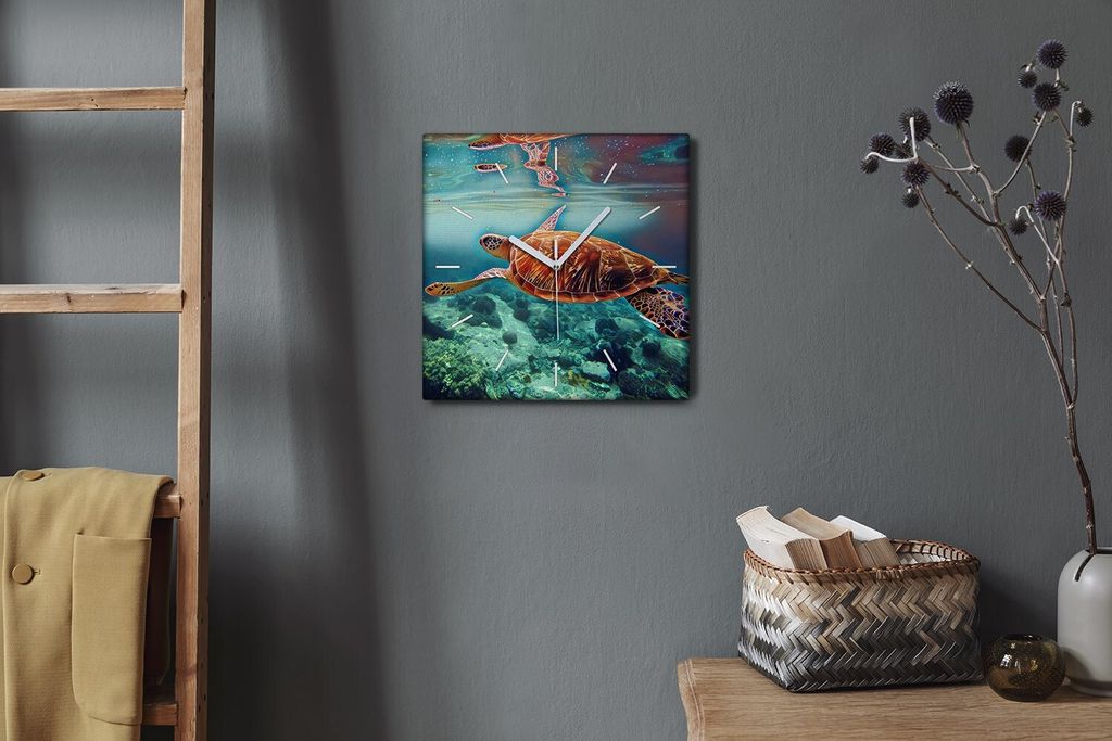 Coloray Hodiny Unikátní 30x30 cm Tiché hodiny Pro obývací pokoj a kuchyň Nástěnné hodiny Plátno Bílé ručičky hodin - Voda mořské ...