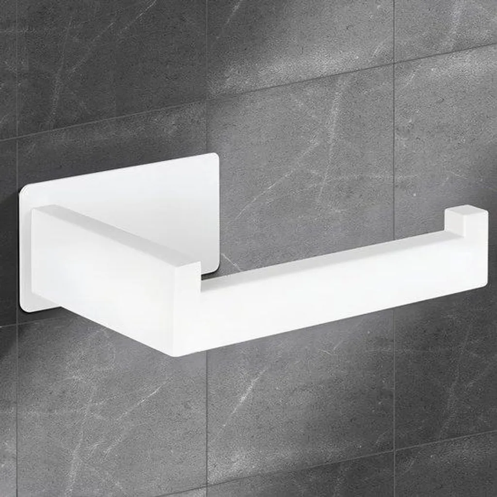 Porte-rouleau WC en acier inoxydable blanc adhésif sans perçage 16cm