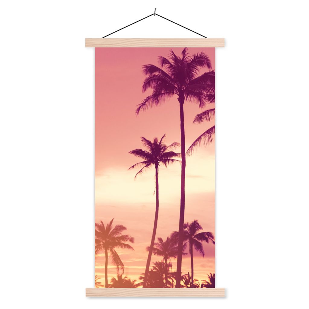 MuchoWow Textilposter Himmel - Palme - Abend - Natur - Tropisch 40x80 cm mit holzfarbenen Rahmen - Wohnzimmer