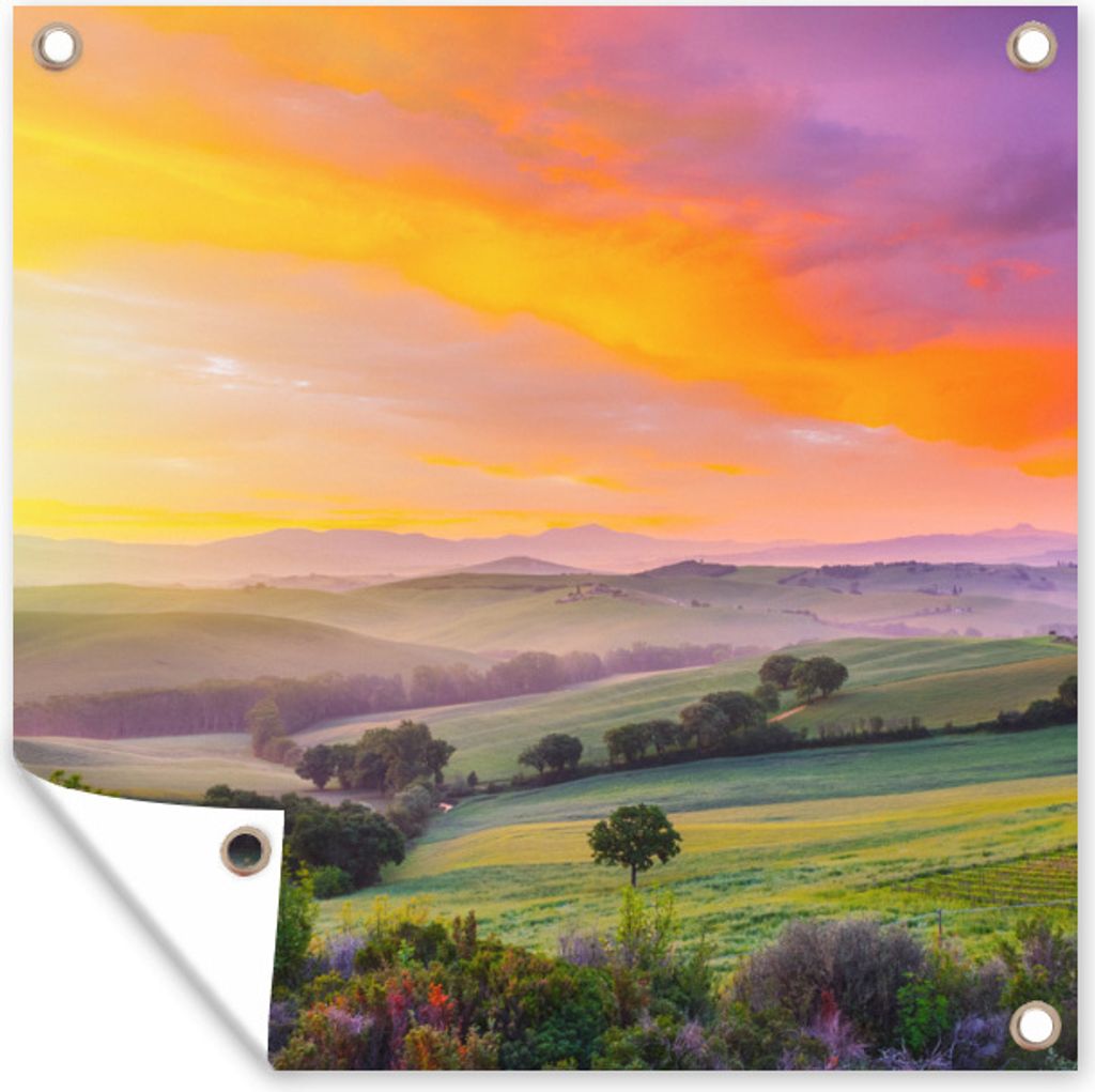 MuchoWow 100x100 cm Outdoor-Poster Gartendeko Sichtschutz Garten Poster für den Garten Toskana - Landschaft - Farbenfroh