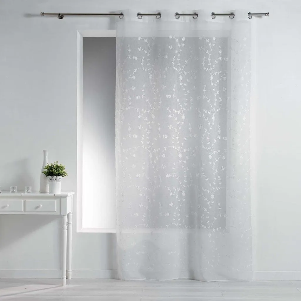 Voilage blanc PETIT FLEUR 140x240 cm, rideau prêt à poser pour fenêtre