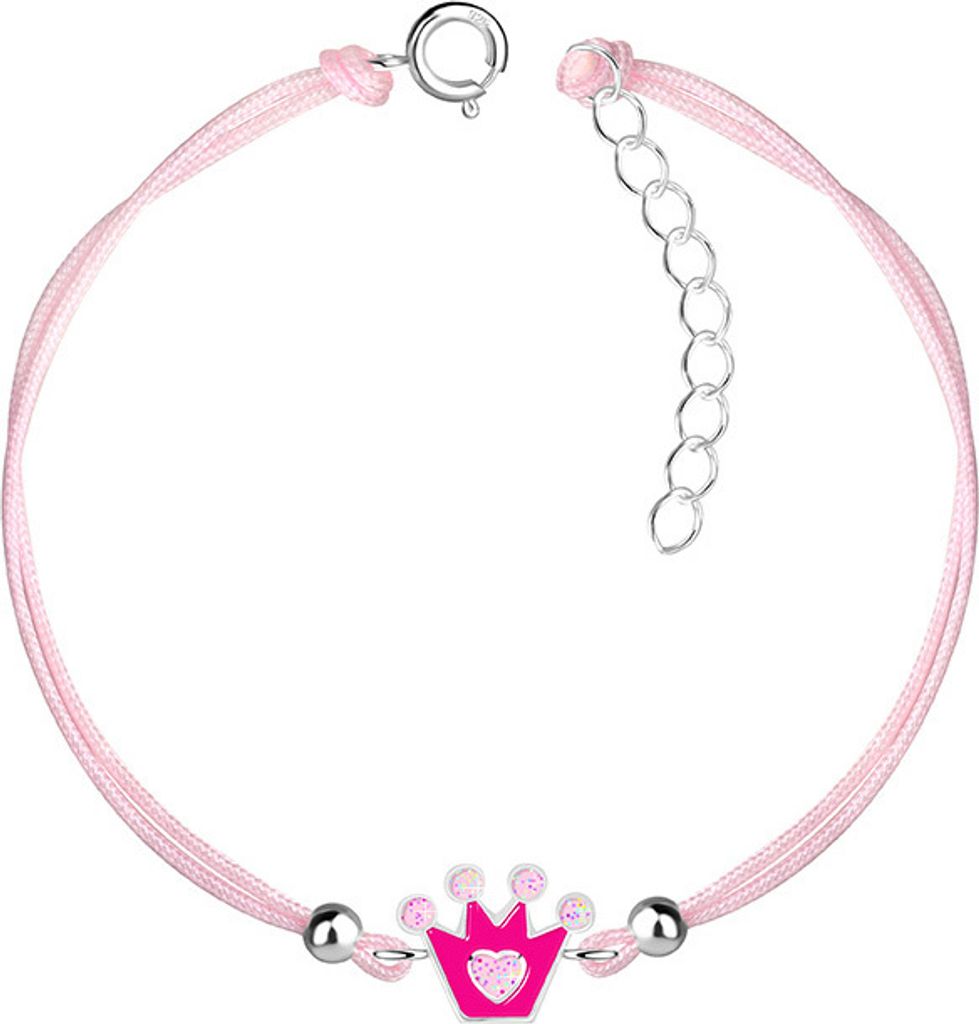 Armband Kinder: Rosa Stoffarmband mit Krone