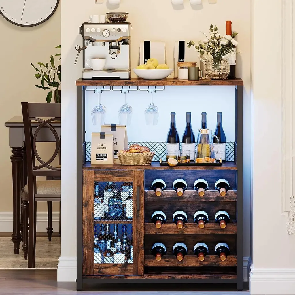 Optimisez votre rangement vin avec ce buffet industriel LED compact