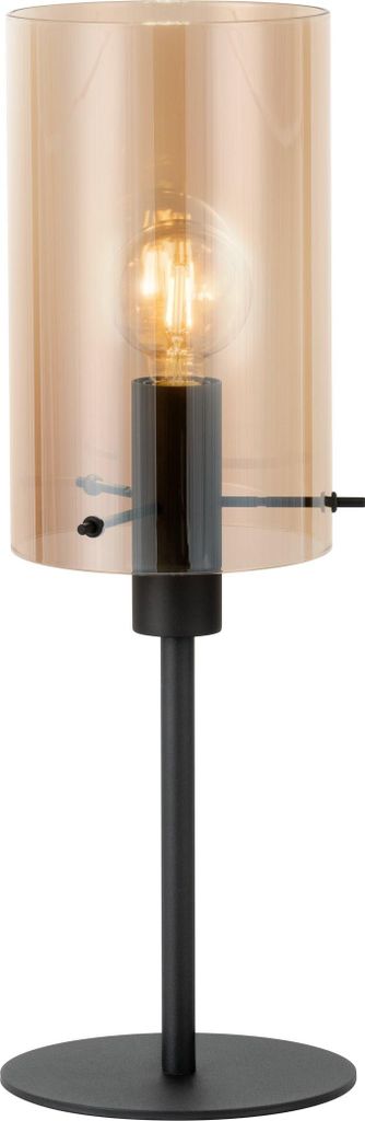 EGLO Tischlampe Polverara, Nachttischlampe, Tischleuchte, Stahl in schwarz, Glas bedampft in amber, E27 Fassung