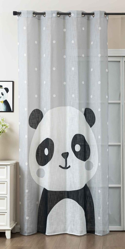 Gardine Ösen Grobfaser »Seoul Collection« HxB 245x140 cm Panda Digital Druck Ösen Linenlook-Struktur Halbransparent Blickdicht 2024120