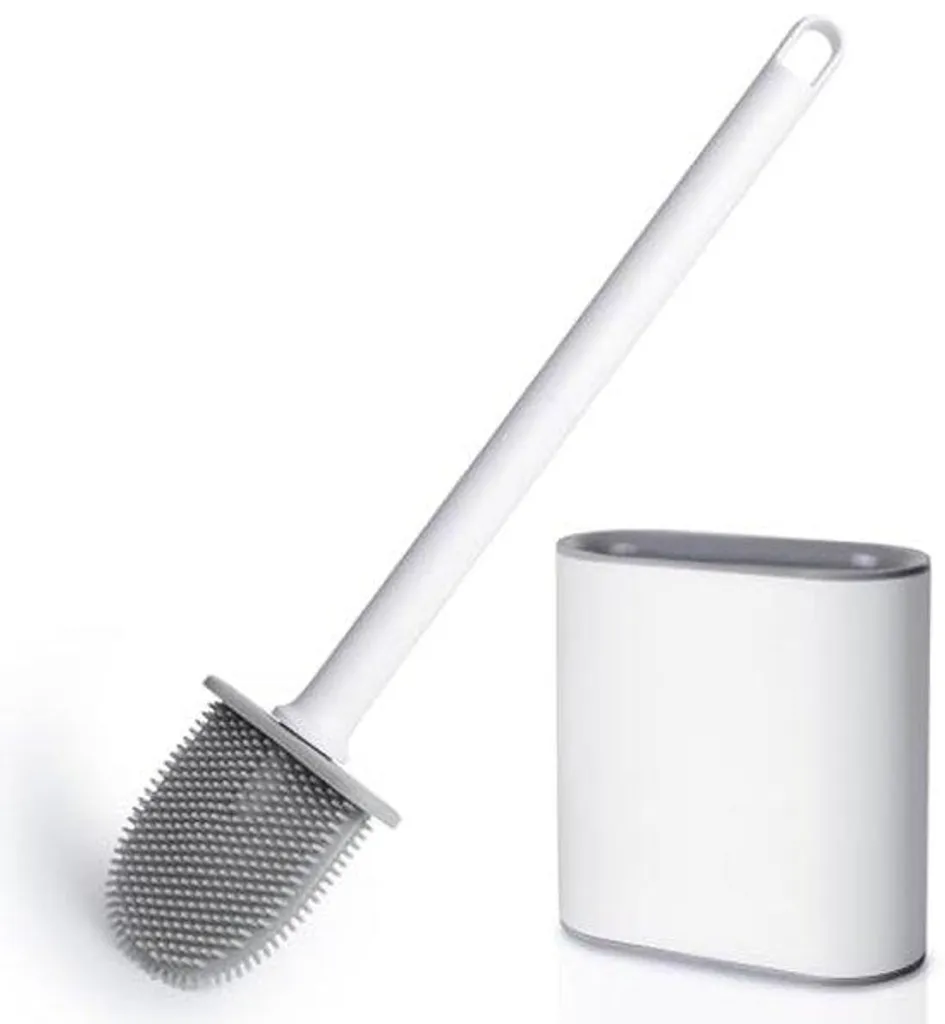 Brosse WC silicone à fixation murale avec poignée ergonomique grise 40cm