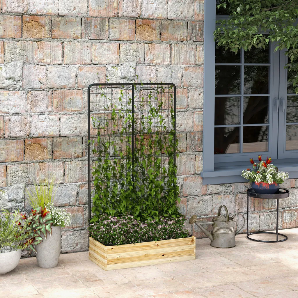 Carré potager surélevé 80cm avec support vertical pour fleurs de balcon - 2