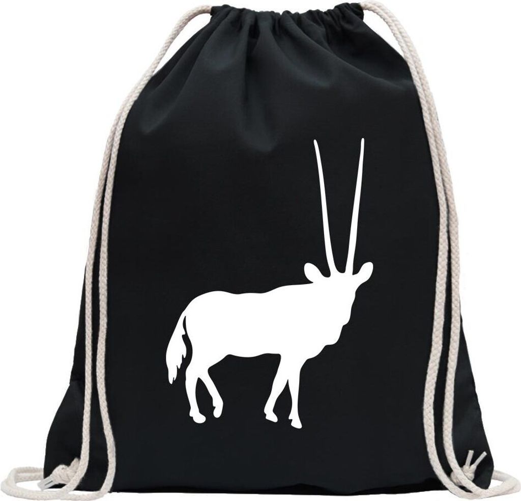Kiwistar - Turnbeutel - schwarz - Antilope Impala Kudu Gabelbock - Fun Rucksack Sport Beutel Gymsack Baumwolle mit Ziehgurt