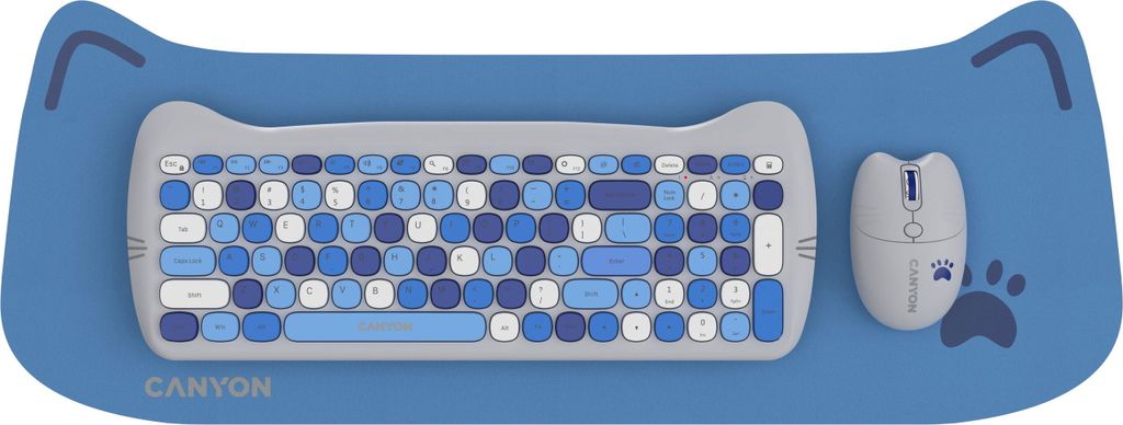 Canyon SET-W6, Kitty Edition, Kabellose kabellose Kombination - Multimedia-Tastatur, SK/CZ + optische Maus bis zu 1600 dpi, blau