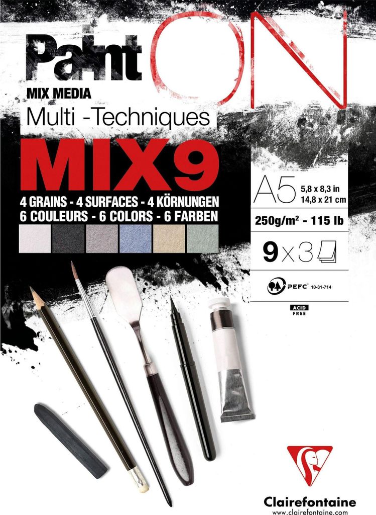 Clairefontaine Zeichenpapierblock PAINT'ON MIX9 DIN A5 250 g/qm 27 Blatt