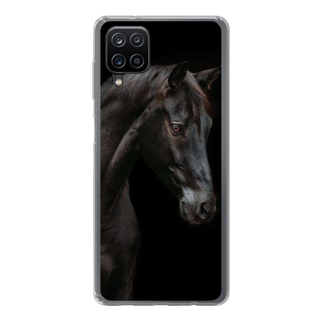 MuchoWow Handyhülle Schutzhülle Hülle für Samsung Galaxy A12 Pferd - Tiere - Schwarz - Porträt Silikon Softcase Handy Hülle - Bild