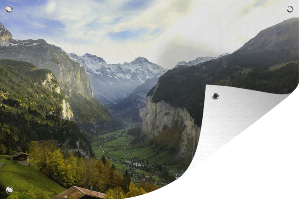 MuchoWow 90x60 cm Outdoor-Poster Gartendeko Sichtschutz Garten Poster für den Garten Tal in den Alpen