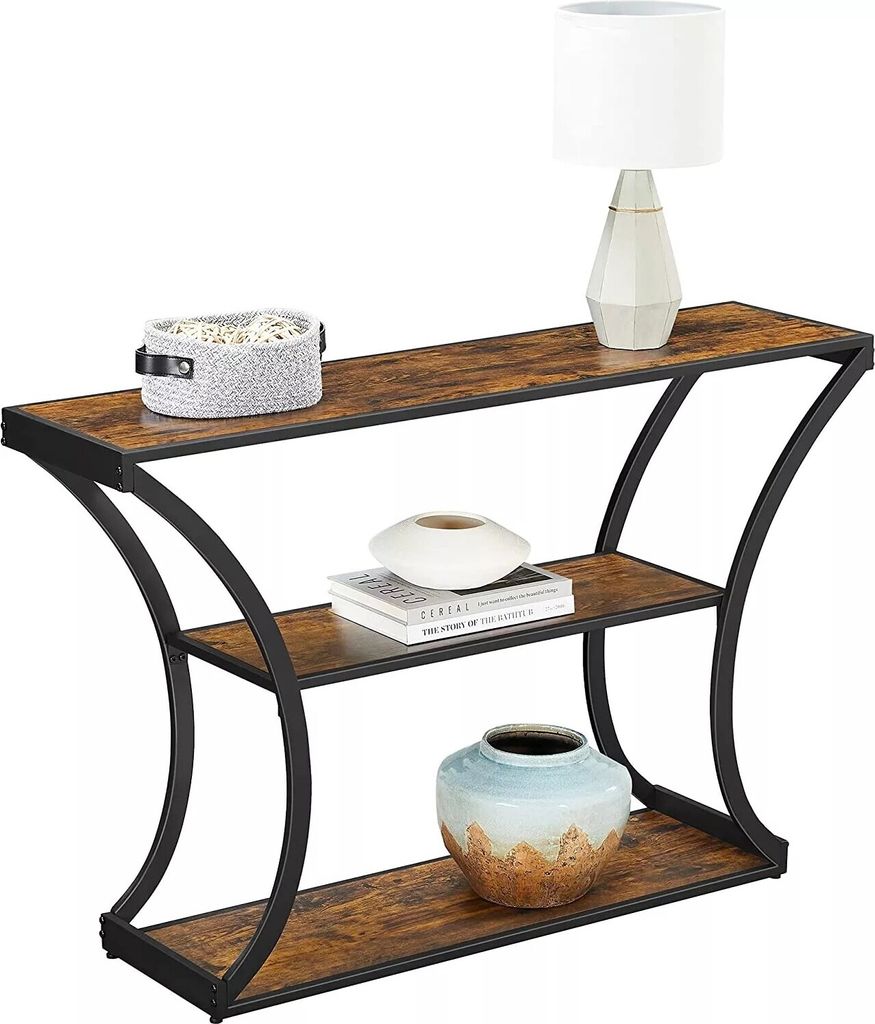 In And OutdoorMatch Konsolentisch Rogelio - Flurtisch - geschwungene Beine - verlängerte Tischplatte - Industriedesign - Vintage-Braun/Schwarz