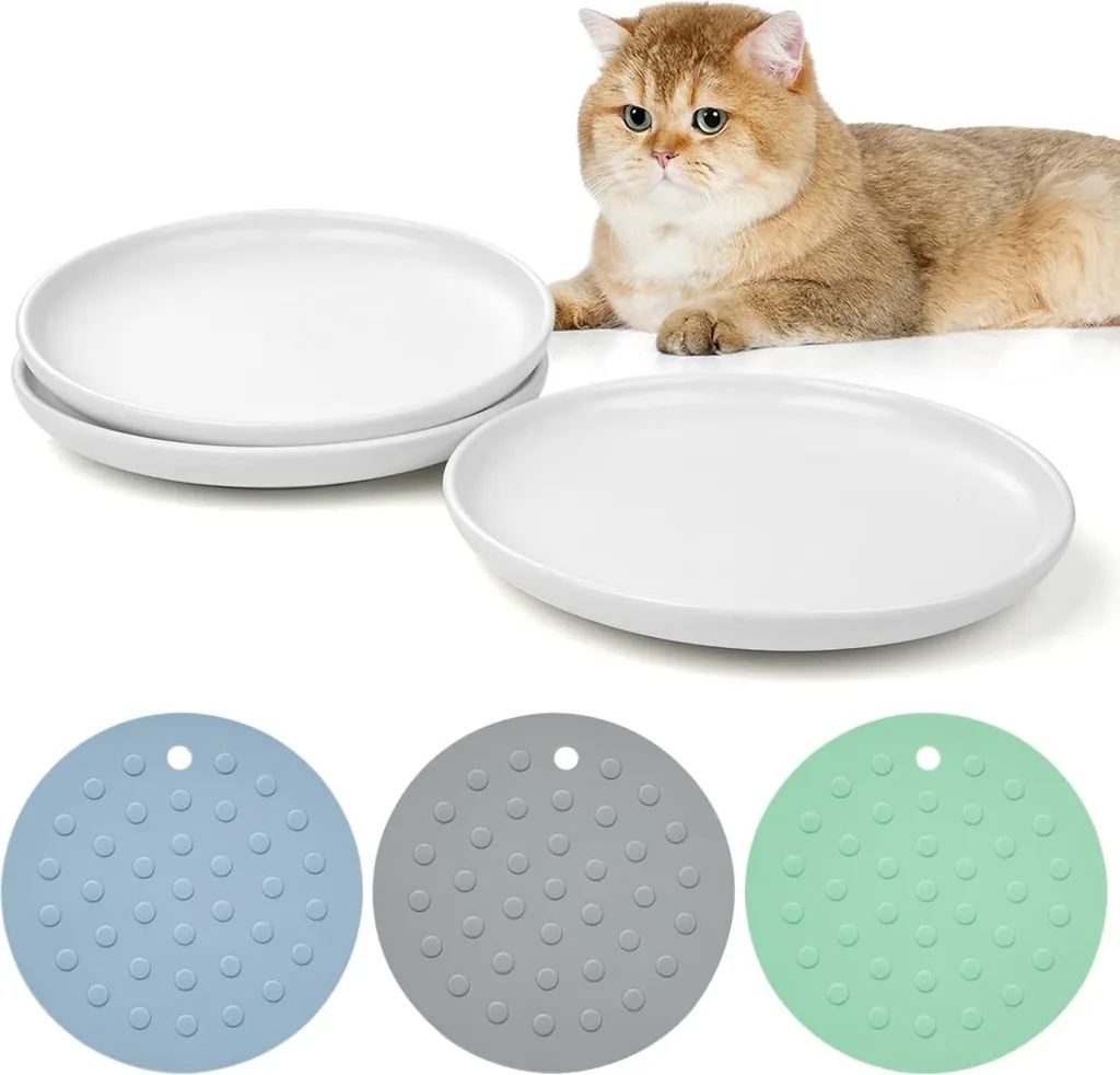 Gamelles pour chats en céramique - Lot de 3 plats avec tapis silicone