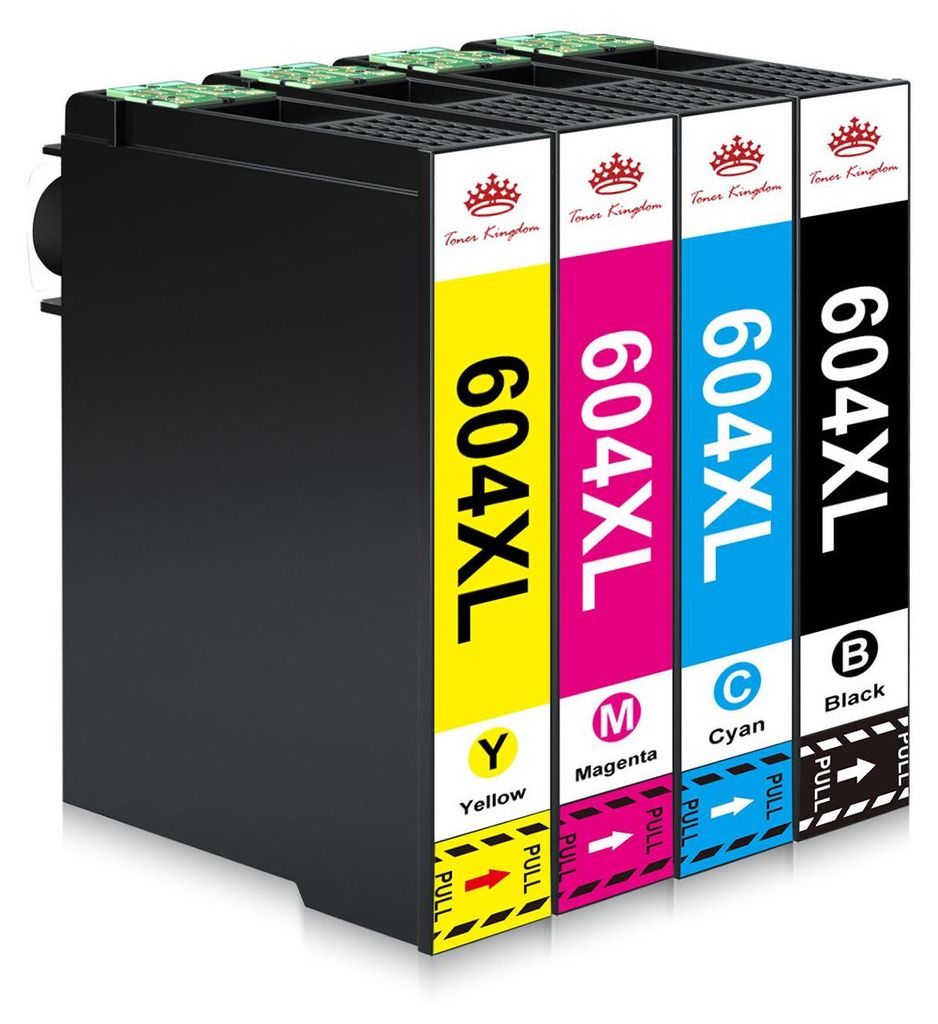 A set of four Epson 604XL ink cartridges in yellow, magenta, cyan, and black.