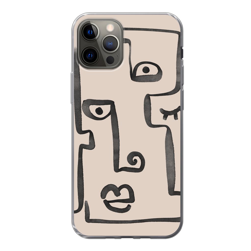 MuchoWow Handyhülle Schutzhülle Hülle für iPhone 12 Pro Auge - Lippen - Strichzeichnung Silikon Softcase Handy Hülle - Abdeckung