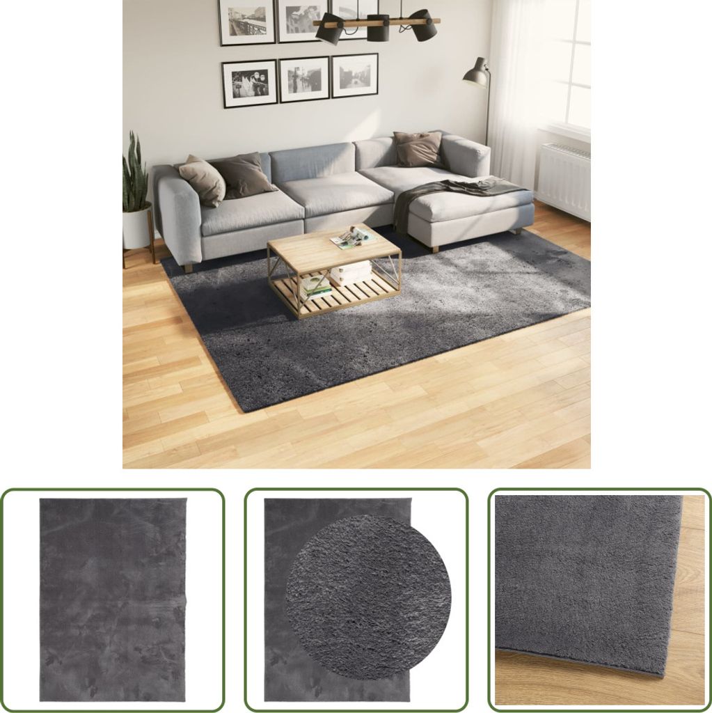 The Living Store Teppich HUARTE Kurzflor Weich und Waschbar Anthrazit 200x280 cm