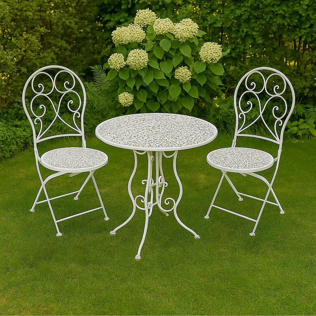 Bistroset aus Metall 3-teilig Weiß Klapptisch Ø 60 cm 2 Produktbild 