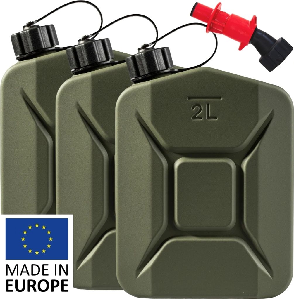 BW Proper Kraftstoffkanister Metall Benzinkanister 3x 2 Liter mit Ausgießer "Smart" - Hergestellt in Europa